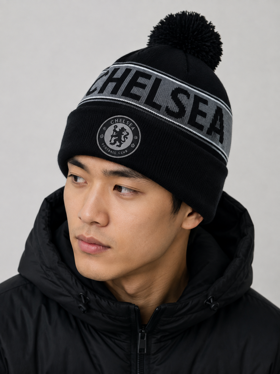 Chelsea Charcoal Wordmark Bobble Hat