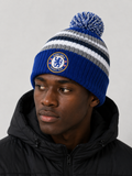 Chelsea Blue White And Black Striped Fleeced Bobble Hat