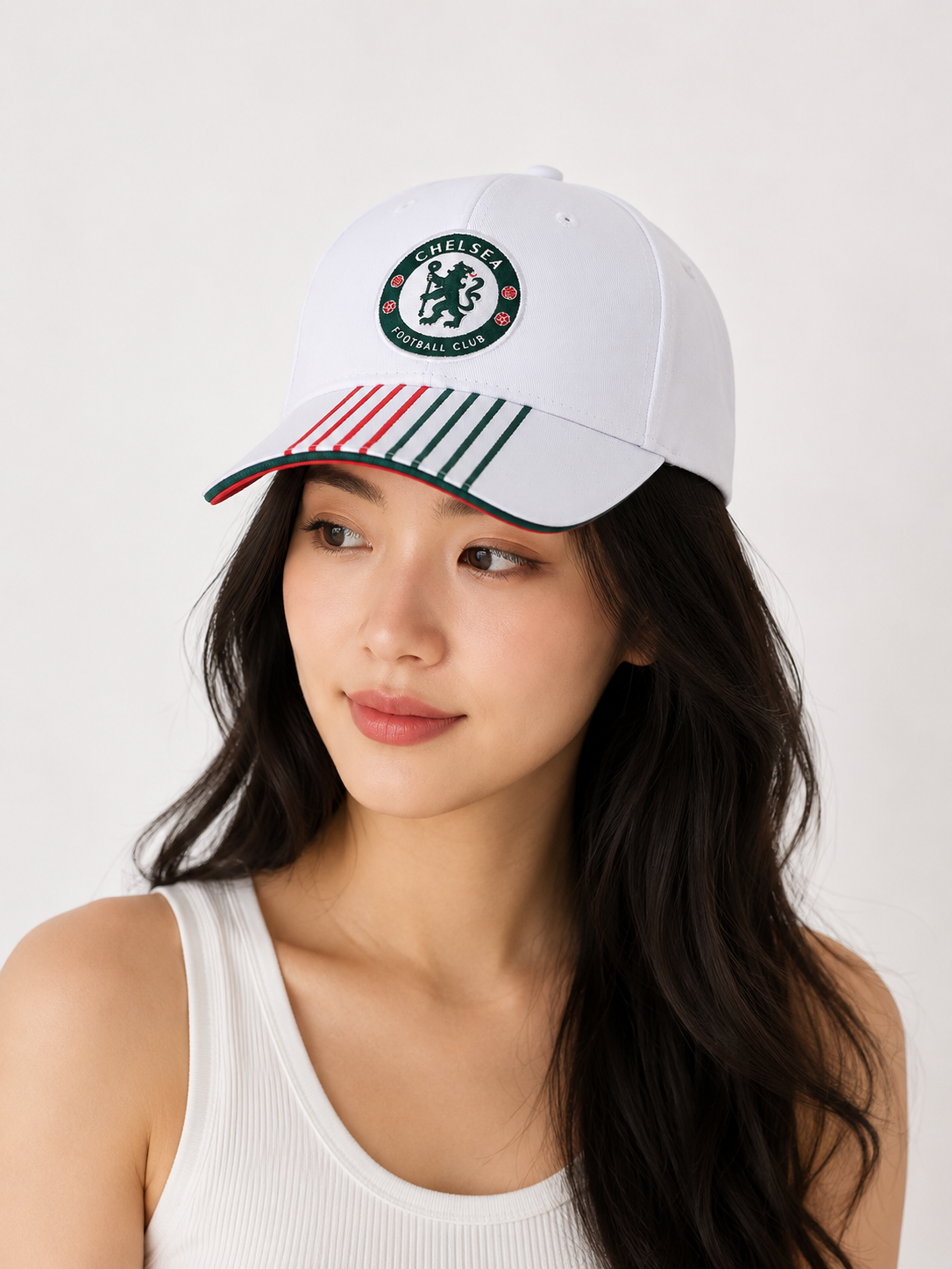 Chelsea Green And Red Striped White Baseball Cap