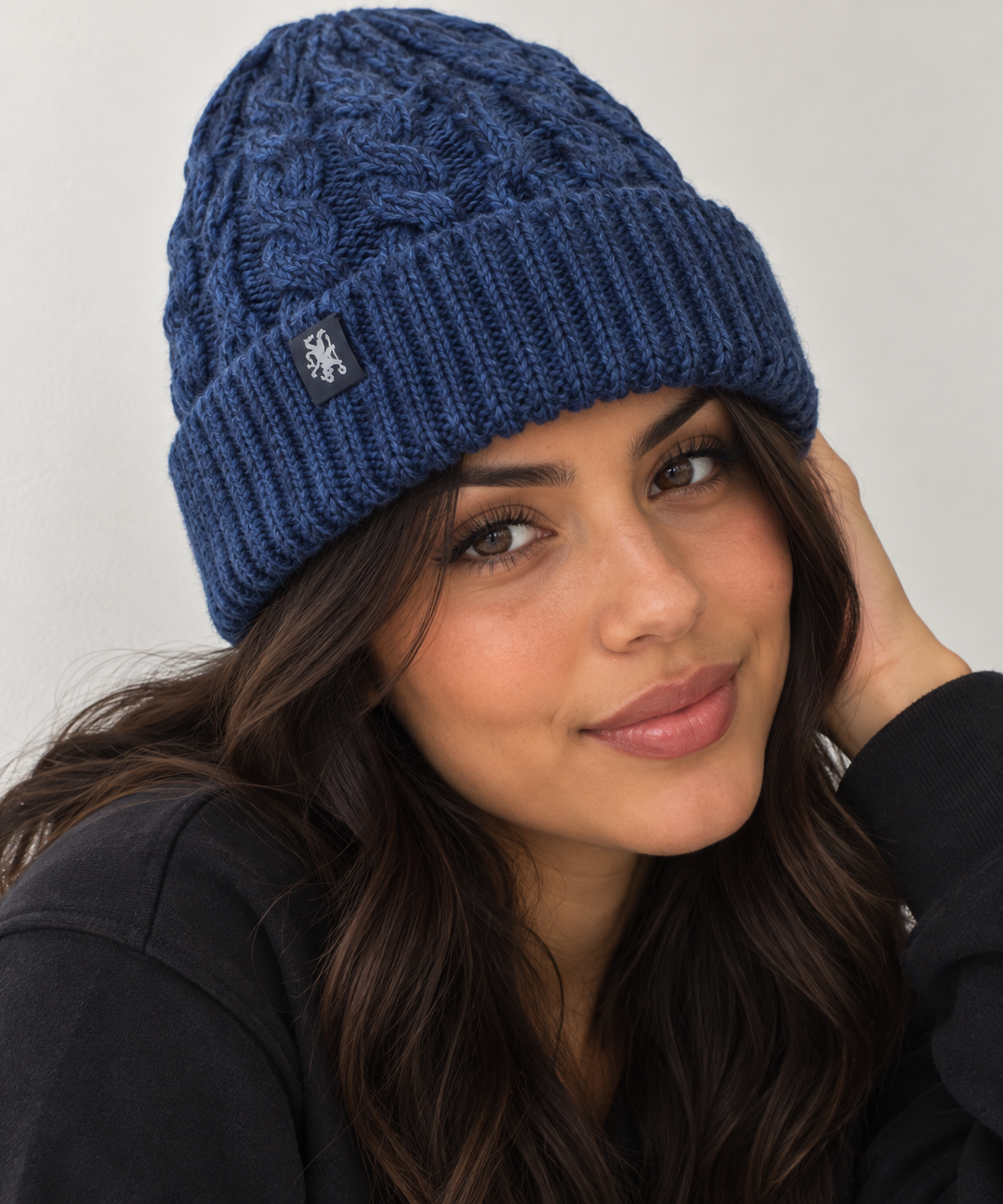 Chelsea Blue Cable Knit Cuffed Beanie