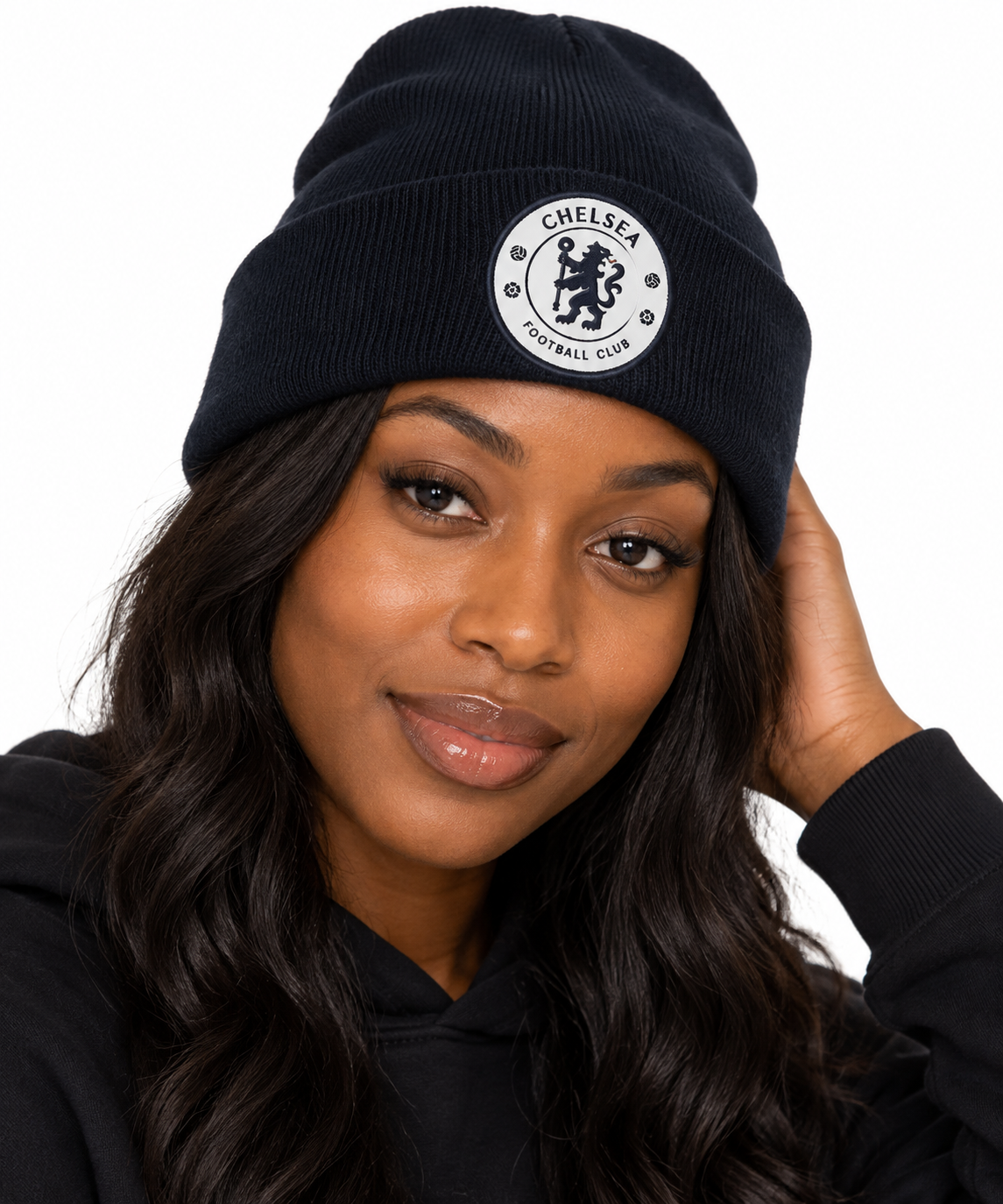 Chelsea Black White Crest Beanie