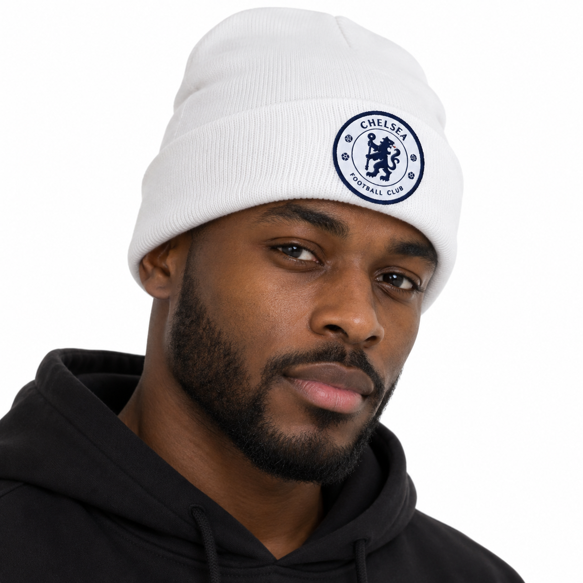 Chelsea White Monochrome Crest Beanie