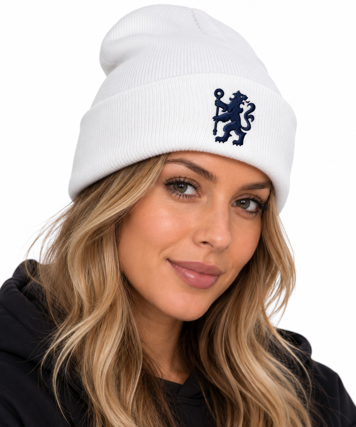 Chelsea White Navy Lion Beanie