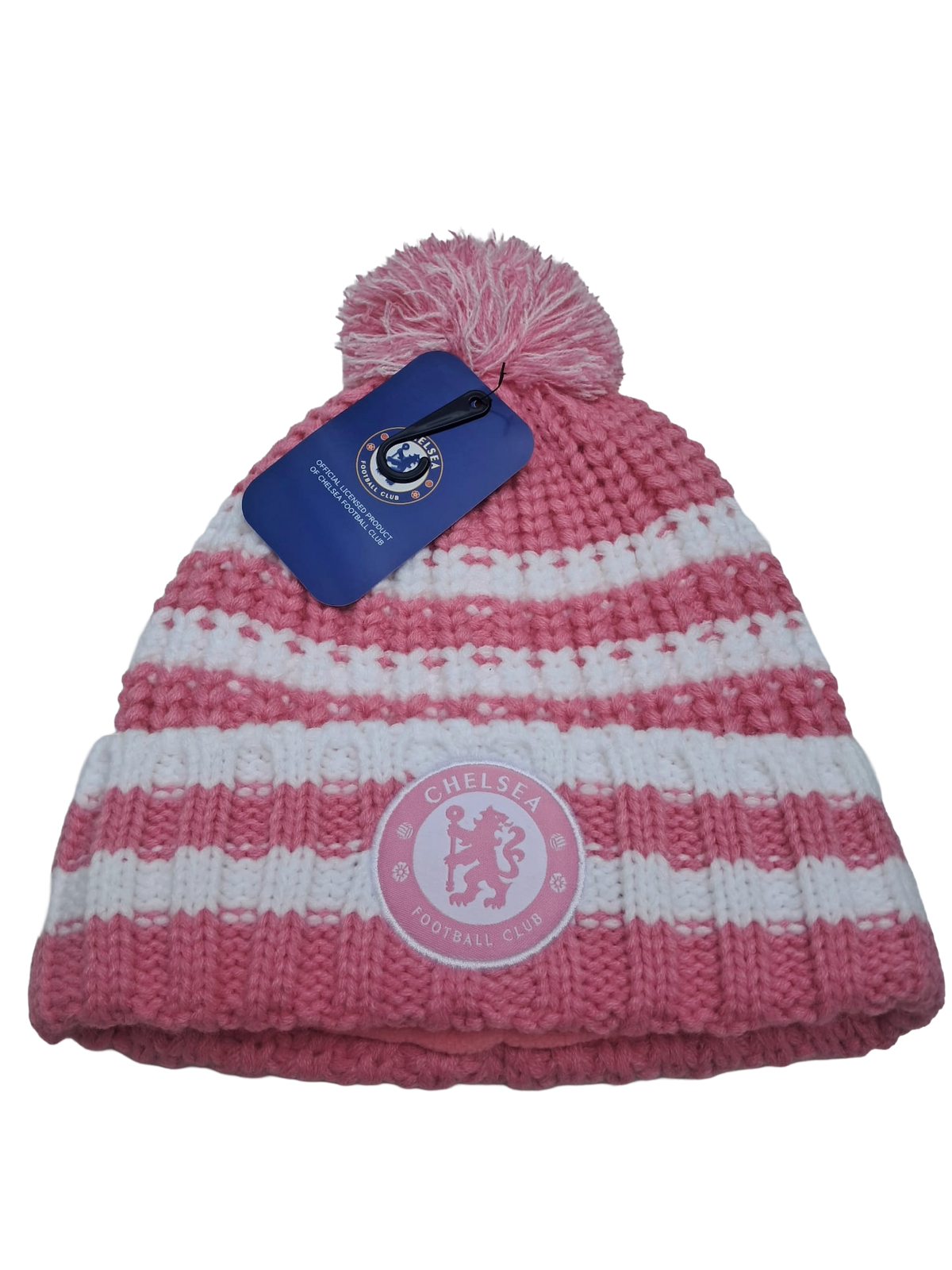 Chelsea Pink And White Striped Fleeced Bobble Hat