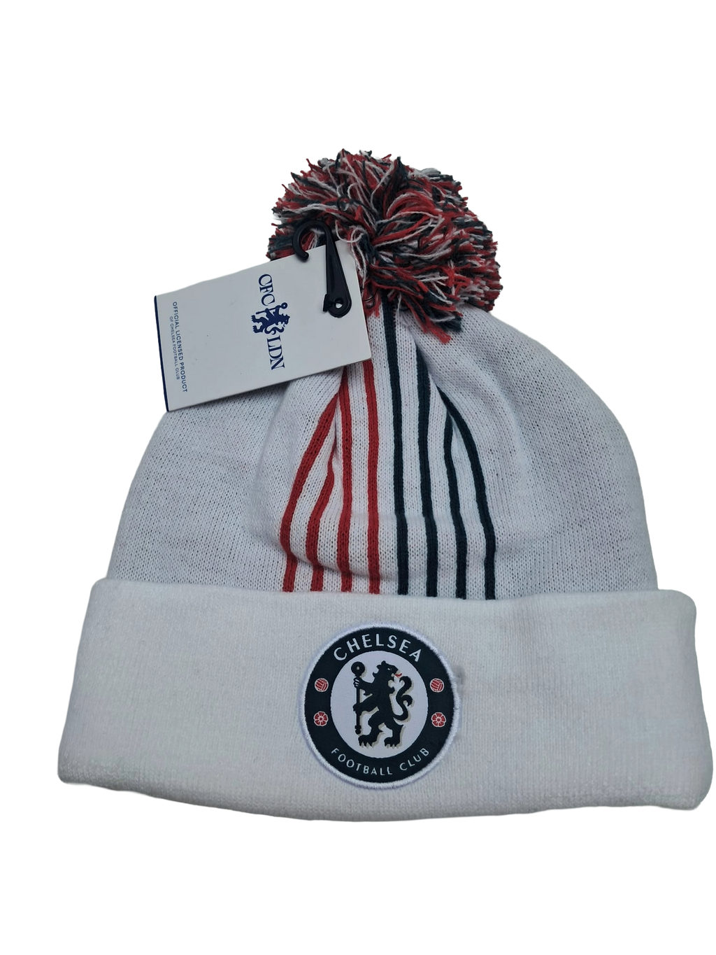 Chelsea White Green And Red Striped Bobble Hat
